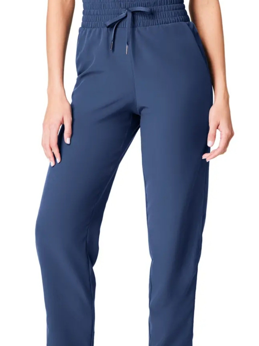 NWT Spanx On The Move Jogger Pants Large Faded Indigo Blue Pull On Athleisure
